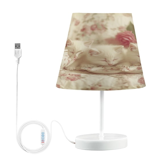 BZSMCE Table Lamp Creative Kittens Tea Set Roses Simple Pattern Night Light