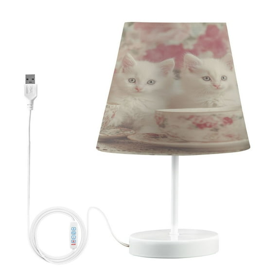 BZSMCE Table Lamp Creative Kittens Teacups Roses Simple Pattern Night Light
