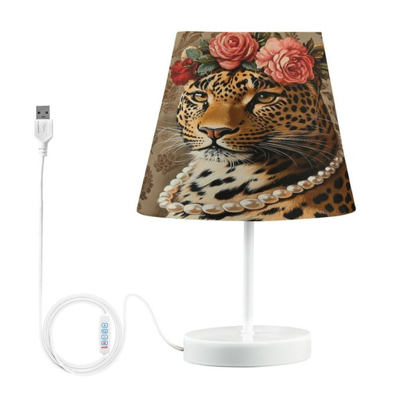BZSMCE Table Lamp Creative Leopard with Flowers and Pearls Simple Pattern Night Light
