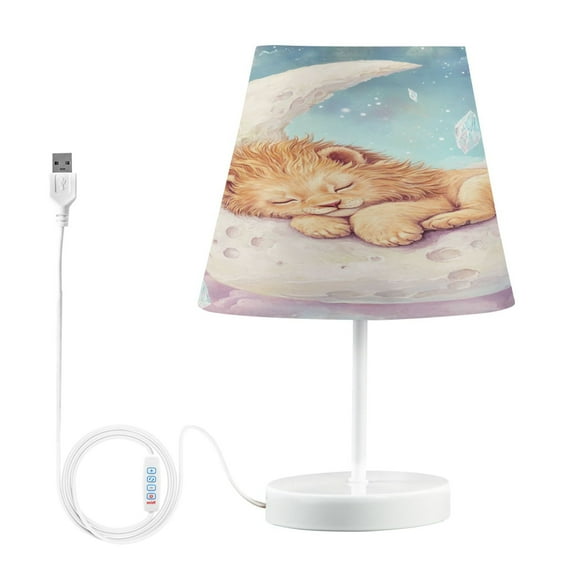 BZSMCE Table Lamp Creative Lion Cub Sleeping on Moon Simple Pattern Night Light