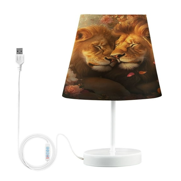 BZSMCE Table Lamp Creative Lions in Floral Embrace Simple Pattern Night Light