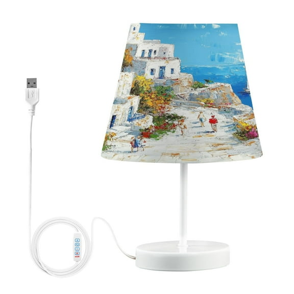 BZSMCE Table Lamp Creative Mediterranean Seaside Town Simple Pattern Night Light