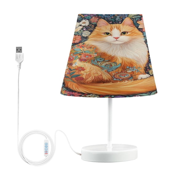 BZSMCE Table Lamp Creative Orange Cat with Colorful Flowers Simple Pattern Night Light