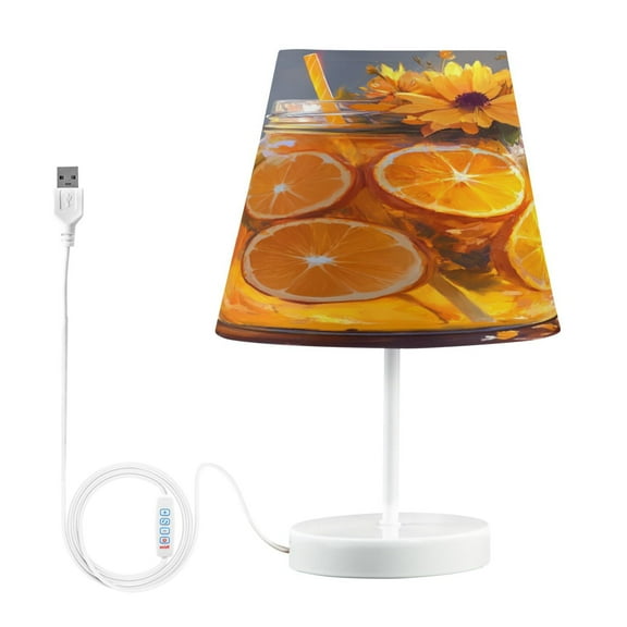 BZSMCE Table Lamp Creative Orange Tea with Flowers Simple Pattern Night Light