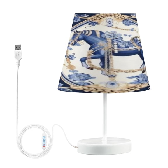 BZSMCE Table Lamp Creative Ornate Blue Horse in A Floral Frame Pattern Simple Pattern Night Light