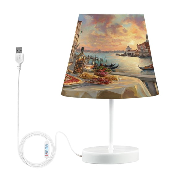 BZSMCE Table Lamp Creative Pizza and Wine Overlooking Venice Simple Pattern Night Light