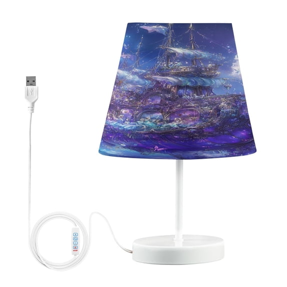 BZSMCE Table Lamp Creative Purple Crystal Boat Painting Simple Pattern Night Light