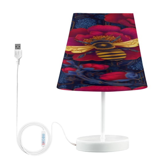 BZSMCE Table Lamp Creative Red Flowers & Bee Pattern Simple Pattern Night Light