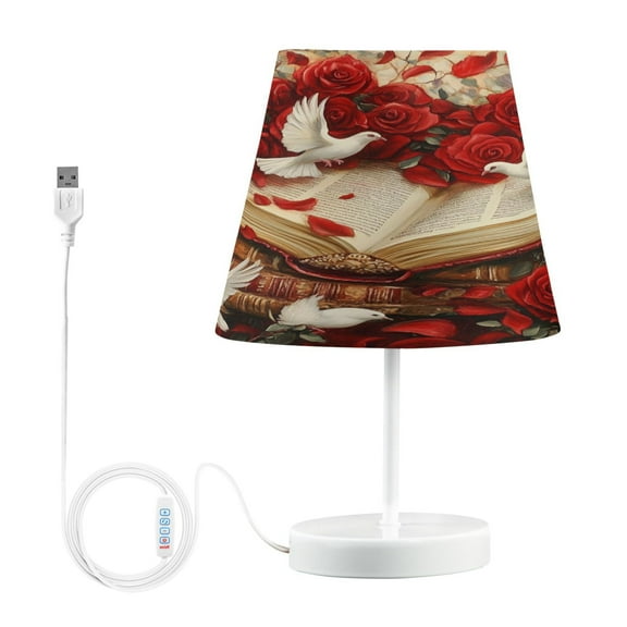 BZSMCE Table Lamp Creative Red Roses White Doves Painting Simple Pattern Night Light
