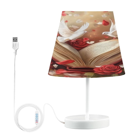 BZSMCE Table Lamp Creative Red Roses White Doves Printing Simple Pattern Night Light