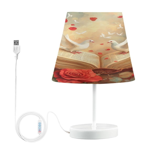 BZSMCE Table Lamp Creative Red Roses White Doves Simple Pattern Night Light