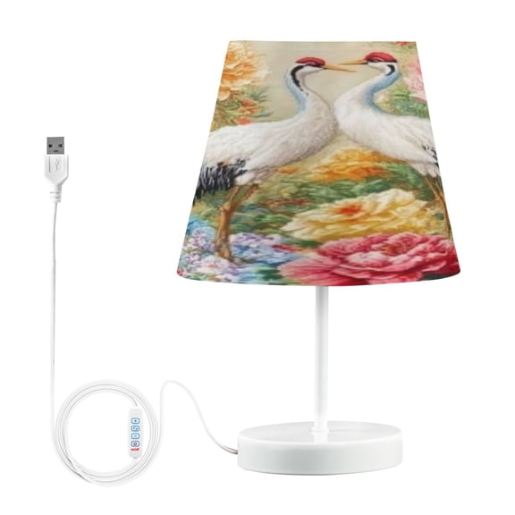 BZSMCE Table Lamp Creative Regal Cranes Amongst Blooming Peonies Pattern Simple Pattern Night Light
