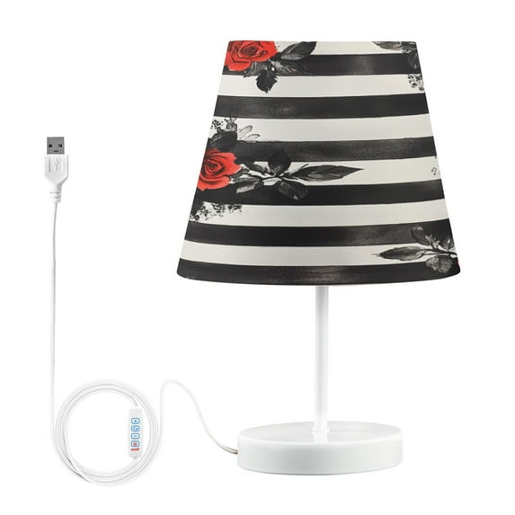BZSMCE Table Lamp Creative Roses on Stripes Pattern Simple Pattern Night Light