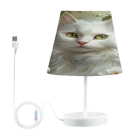 BZSMCE Table Lamp Creative Serene White Cat Pattern Simple Pattern Night Light