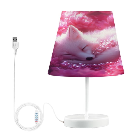 BZSMCE Table Lamp Creative Sleeping Fox Pink Flowers Pearls Simple Pattern Night Light