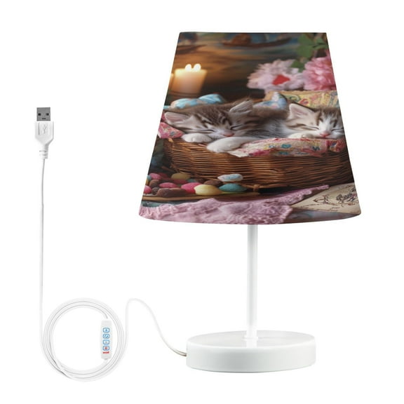 BZSMCE Table Lamp Creative Sleeping Kittens in Wicker Basket Simple Pattern Night Light