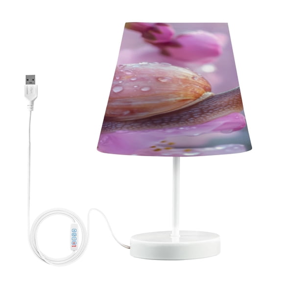 BZSMCE Table Lamp Creative Snail on Pink Blossoms with Dew Pattern Simple Pattern Night Light