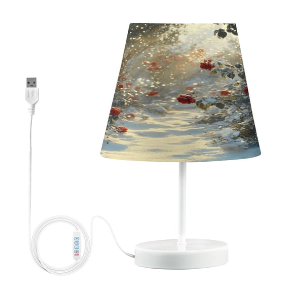 BZSMCE Table Lamp Creative Snowy Path with Red Roses Simple Pattern Night Light