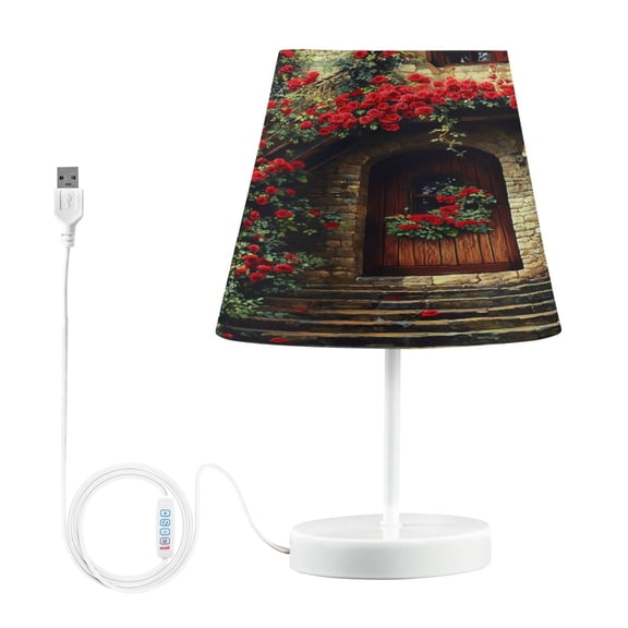 BZSMCE Table Lamp Creative Stone House with Roses Simple Pattern Night Light