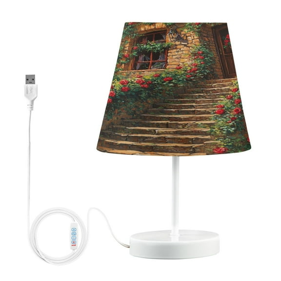 BZSMCE Table Lamp Creative Stone Steps with Red Roses Simple Pattern Night Light