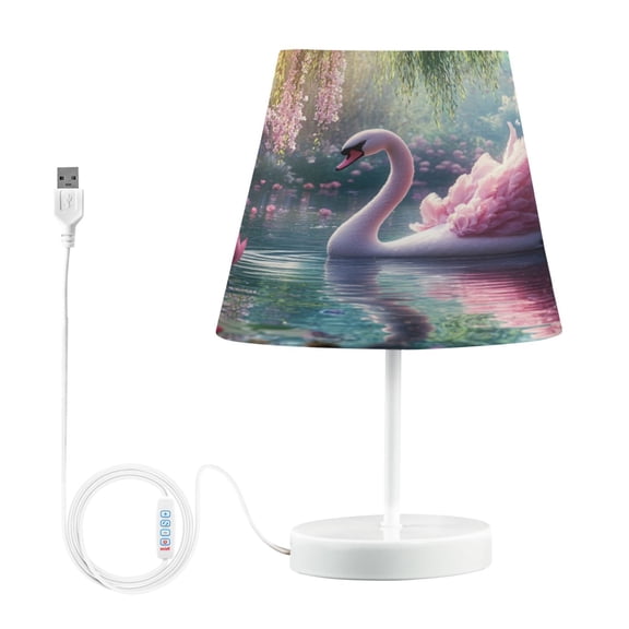 BZSMCE Table Lamp Creative Swan Swimming Among Lotus Flowers Simple Pattern Night Light