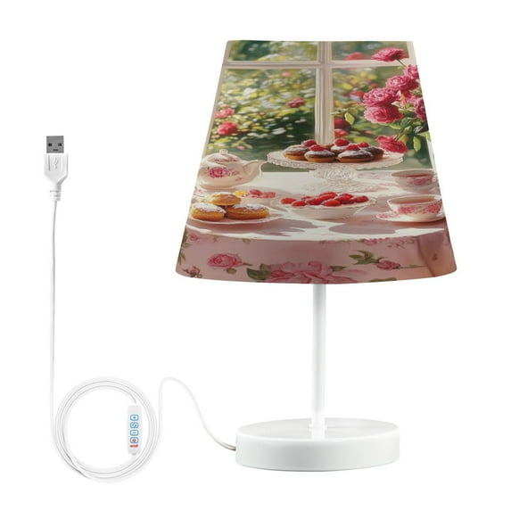 BZSMCE Table Lamp Creative Tea Set with Cakes Roses Simple Pattern Night Light