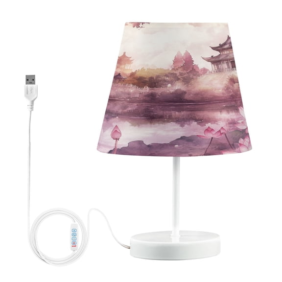 BZSMCE Table Lamp Creative Traditional Pavilion by Serene Lake Simple Pattern Night Light