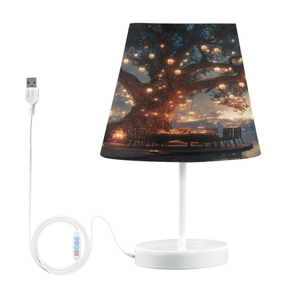 BZSMCE Table Lamp Creative Tree with Hanging Lanterns Lakeside Simple Pattern Night Light