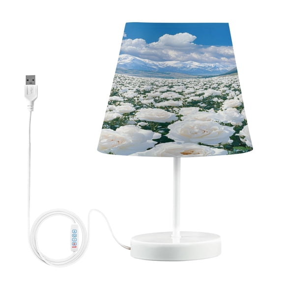 BZSMCE Table Lamp Creative White Roses Snowy Mountains Sky Simple Pattern Night Light