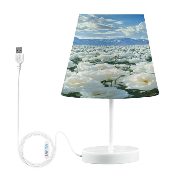 BZSMCE Table Lamp Creative White Roses with Mountain Backdrop Simple Pattern Night Light