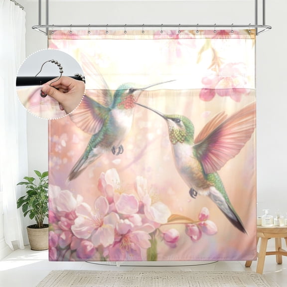 BZSMCE Tango Of The Hummingbirds Pattern Bathroom Shower Curtain Set with Hooks Waterproof Double Layer Fabric 7278 Inch