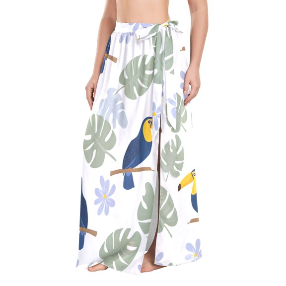 BZSMCE Toucan Bird Pattern Maxi Cover-Up Skirt, Lightweight Quick-Dry Fabric