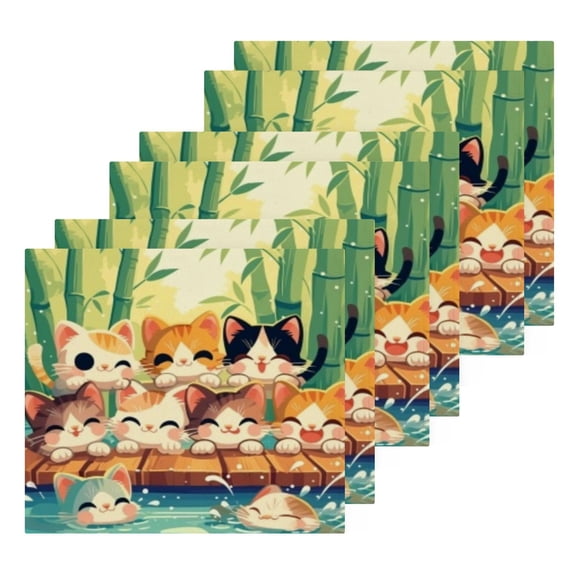 BZSMCE Towel Cotton Face Towel Soft Hand Towels Fashion Bamboo Edge Cats and Fishes Pattern