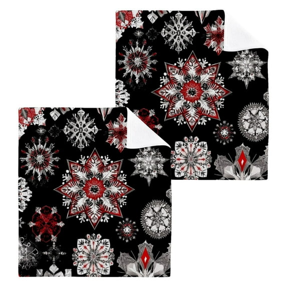 BZSMCE Towel Cotton Face Towel Soft Hand Towels Fashion Bold Red and Black Snowflakes Pattern