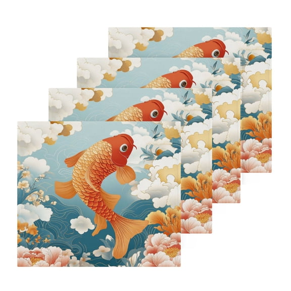 BZSMCE Towel Cotton Face Towel Soft Hand Towels Fashion Golden Koi in A Blossoming Dream Pattern