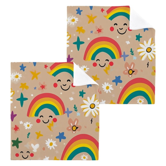 BZSMCE Towel Cotton Face Towel Soft Hand Towels Fashion Laughing Rainbows Pattern