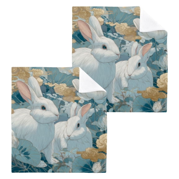 BZSMCE Towel Cotton Face Towel Soft Hand Towels Fashion Moonlit Rabbits in Bloom Pattern