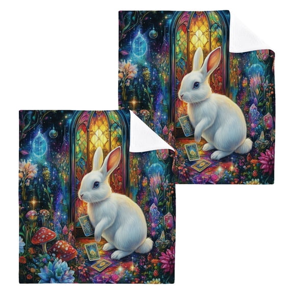 BZSMCE Towel Cotton Face Towel Soft Hand Towels Fashion Mystical Garden Rabbit Pattern