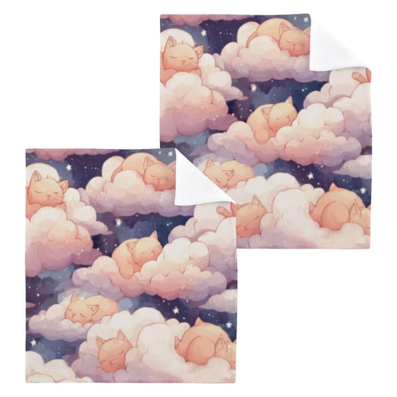 BZSMCE Towel Cotton Face Towel Soft Hand Towels Fashion Pastel Cloud Cat Nap Pattern