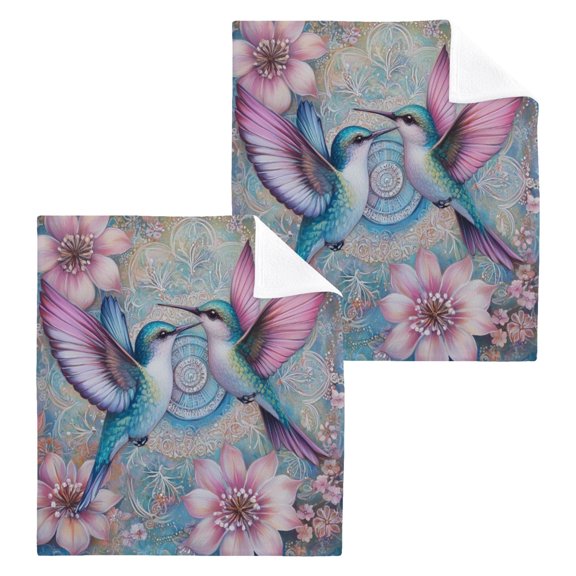 BZSMCE Towel Cotton Face Towel Soft Hand Towels Fashion Springtime Hummingbird Kiss Pattern