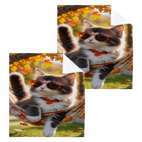 BZSMCE Towel Cotton Face Towel Soft Hand Towels Fashion Sunglass Cat’s Pattern