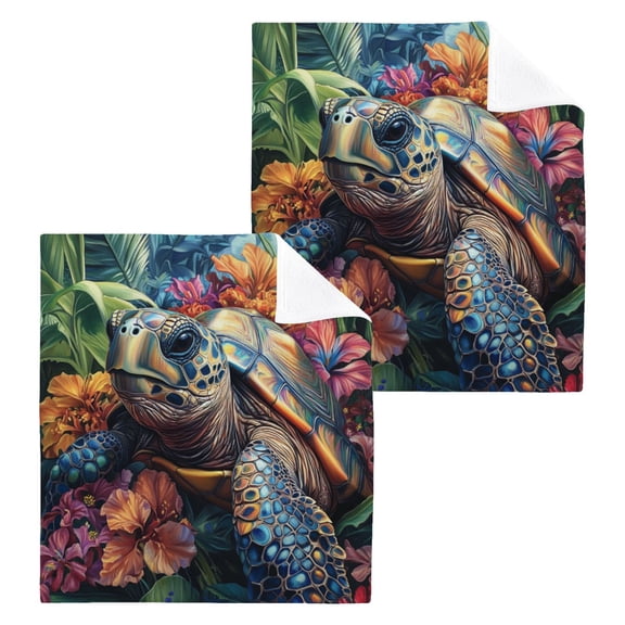 BZSMCE Towel Cotton Face Towel Soft Hand Towels Fashion Tropical Turtle Escape Pattern