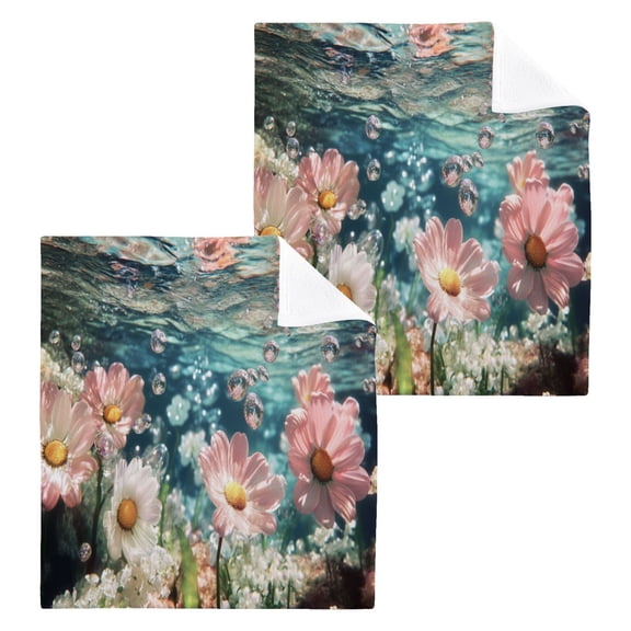 BZSMCE Towel Cotton Face Towel Soft Hand Towels Fashion Underwater Pink and White Flowers Pattern