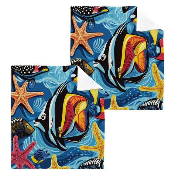 BZSMCE Towel Cotton Face Towel Soft Hand Towels Fashion Underwater Wonderland Pattern