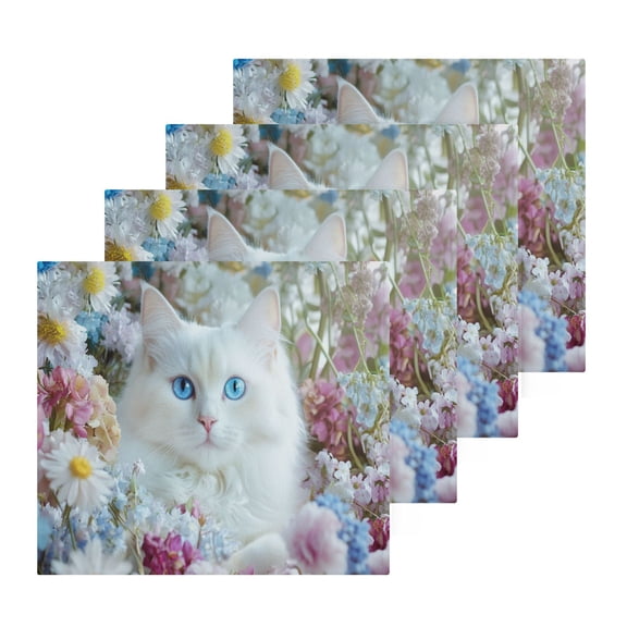 BZSMCE Towel Cotton Face Towel Soft Hand Towels Fashion White Cat with Blue Eyes Pattern