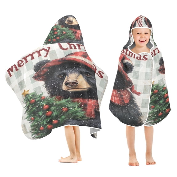 BZSMCE Towels Kids Hooded Beach Towel Bear with Christmas Tree Pool Bath Towel Soft