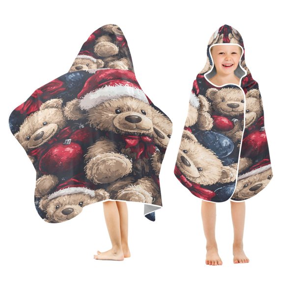 YAZAOO Towels Kids Hooded Beach Towel Bears Christmas Ornaments Pool Bath Towel Soft
