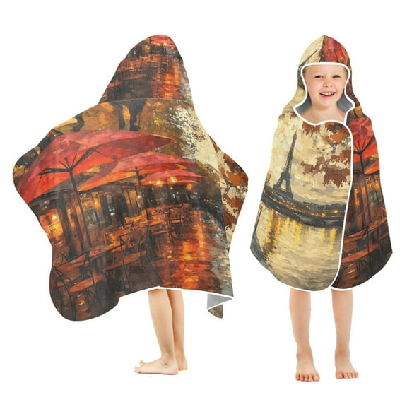 BZSMCE Towels Kids Hooded Beach Towel Cafe by Tower Evening Scene Pool Bath Towel Soft