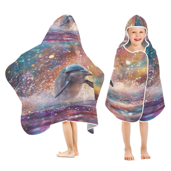 YAZAOO Towels Kids Hooded Beach Towel Celestial Dolphin Splash Pool Bath Towel Soft