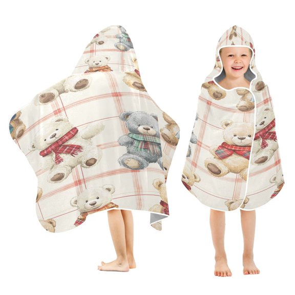 YAZAOO Towels Kids Hooded Beach Towel Charming Bears in Festive Patterns Pool Bath Towel Soft